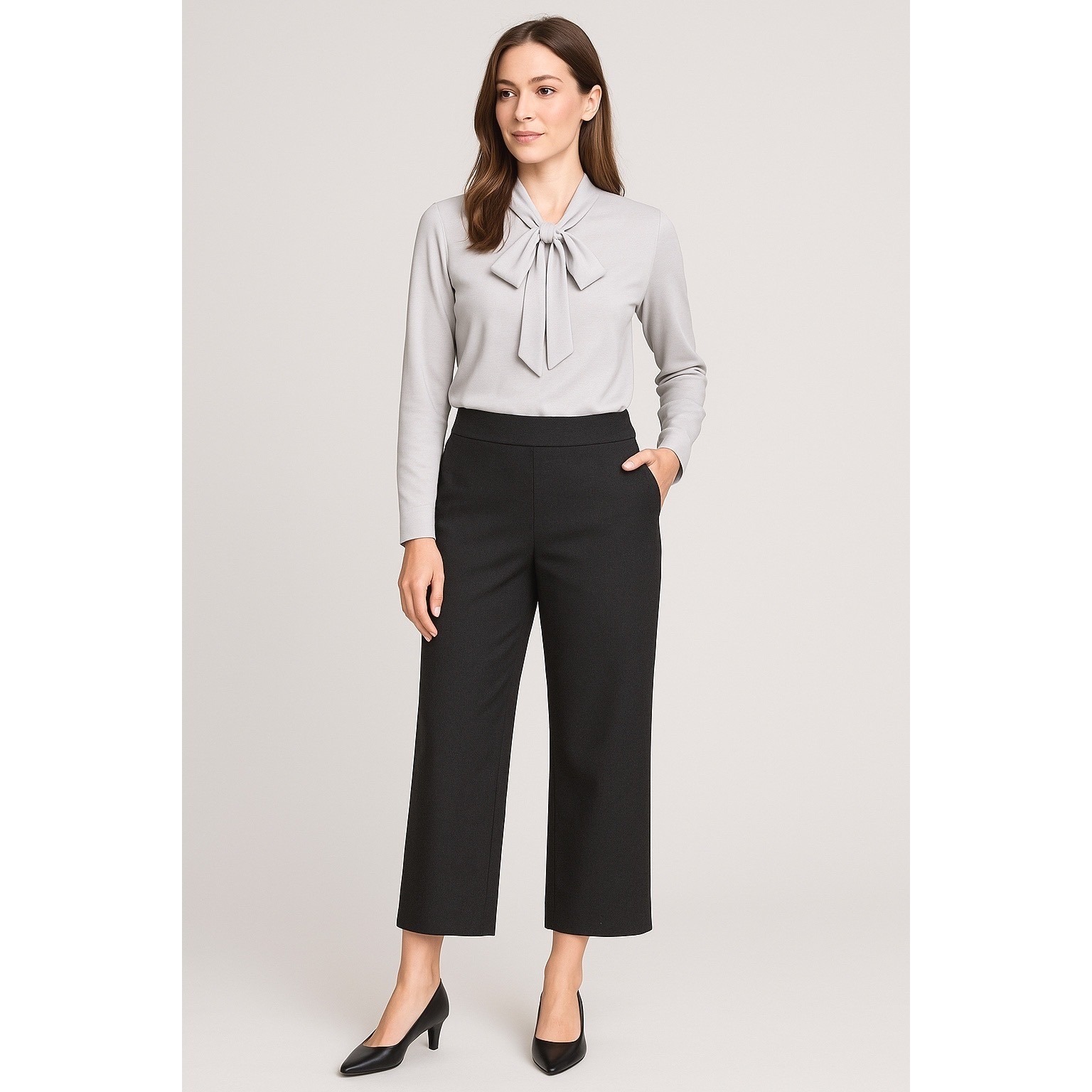 Zara Gray Cropped Wide Leg Career Dress Pants L Office Academia Preppy 64-21